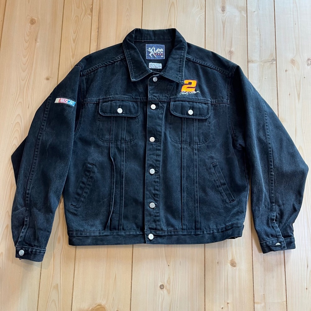 Lee Mens NASCAR‎ Rusty Wallace #2 Denim Jacket Black Vintage 90s Racing Large L - Picture 2 of 7